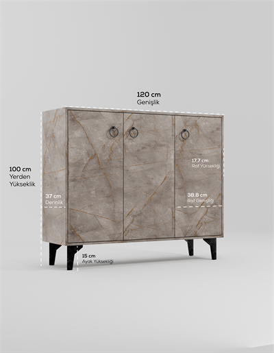 DF08102GD MDF Gri Ayakkabılık Antre Hol Çok Amaçlı Dolap Ayakkabı Dolabı