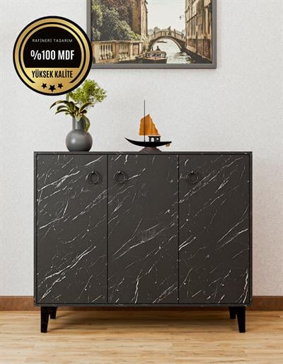 DF08102BD MDF Siyah Ayakkabılık Antre Hol Çok Amaçlı Dolap Ayakkabı Dolabı