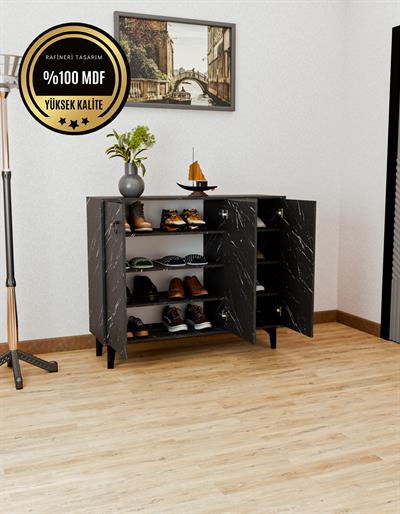 DF08102BD MDF Siyah Ayakkabılık Antre Hol Çok Amaçlı Dolap Ayakkabı Dolabı