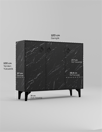 DF08102BD MDF Siyah Ayakkabılık Antre Hol Çok Amaçlı Dolap Ayakkabı Dolabı