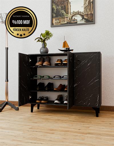 DF08102BD MDF Siyah Ayakkabılık Antre Hol Çok Amaçlı Dolap Ayakkabı Dolabı
