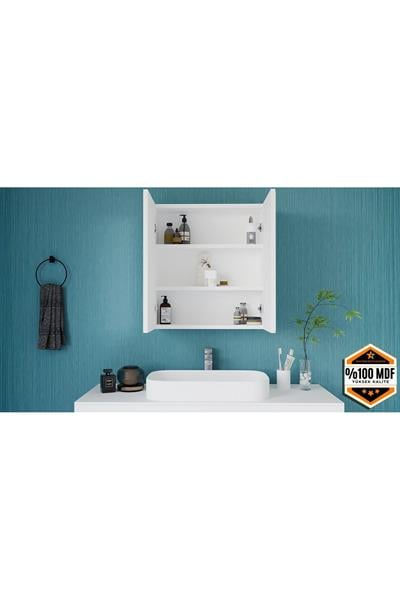 DF16103B İki Kapaklı Aynalı Banyo Dolabı Lavabo Üstü Dolap Çok Amaçlı Banyo Dolabı