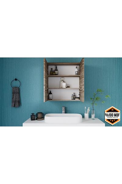 DF16103BR İki Kapaklı Aynalı Banyo Dolabı Lavabo Üstü Dolap Çok Amaçlı Banyo Dolabı