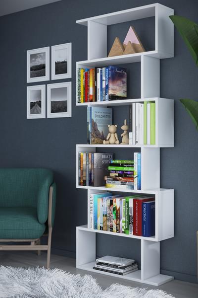 DF07101B 6 Raflı Zigzag Kitaplık Tek Modül Beyaz