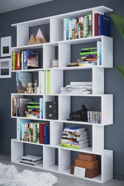 DF07103B 6 Raflı Zigzag Kitaplık Çift Modül Beyaz