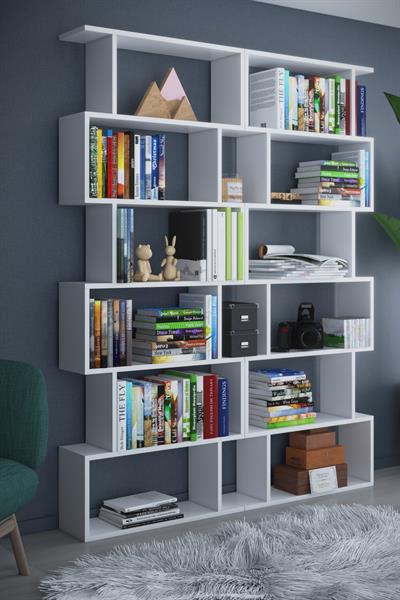 DF07103B 6 Raflı Zigzag Kitaplık Çift Modül Beyaz