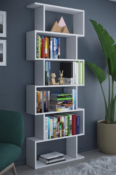 DF07101B 6 Raflı Zigzag Kitaplık Tek Modül Beyaz