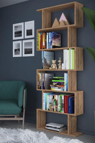 DF07101AC 6 Raflı Zigzag Kitaplık Tek Modül Atlantik Çam