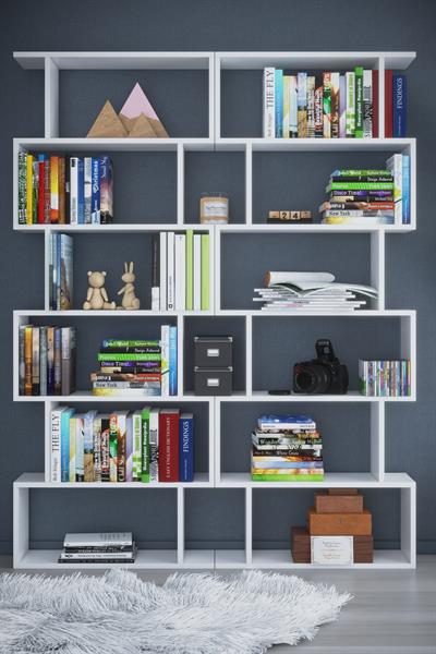 DF07103B 6 Raflı Zigzag Kitaplık Çift Modül Beyaz