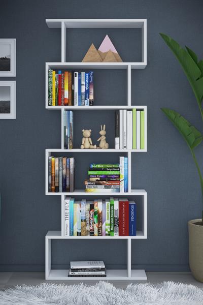 DF07101B 6 Raflı Zigzag Kitaplık Tek Modül Beyaz
