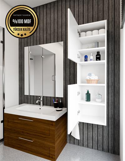 DF16101B Raflı Kapaklı Duvara Monte Banyo Dolabı Boy Dolap Çok Amaçlı Banyo Dolabı