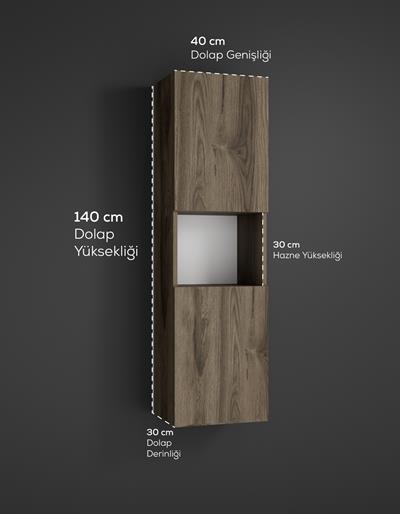 DF16101BR Raflı Kapaklı Duvara Monte Banyo Dolabı Boy Dolap Çok Amaçlı Banyo Dolabı