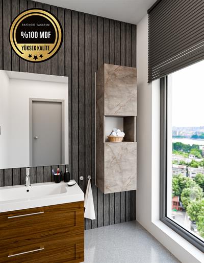 DF16101GD Raflı Kapaklı Duvara Monte Banyo Dolabı Boy Dolap Çok Amaçlı Banyo Dolabı
