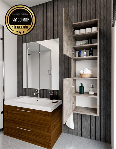 DF16101GD Raflı Kapaklı Duvara Monte Banyo Dolabı Boy Dolap Çok Amaçlı Banyo Dolabı