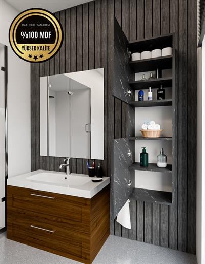 DF16101BD Raflı Kapaklı Duvara Monte Banyo Dolabı Boy Dolap Çok Amaçlı Banyo Dolabı