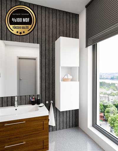 DF16101B Raflı Kapaklı Duvara Monte Banyo Dolabı Boy Dolap Çok Amaçlı Banyo Dolabı