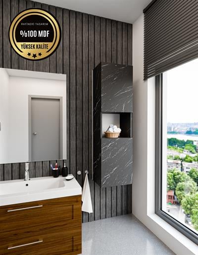 DF16101BD Raflı Kapaklı Duvara Monte Banyo Dolabı Boy Dolap Çok Amaçlı Banyo Dolabı