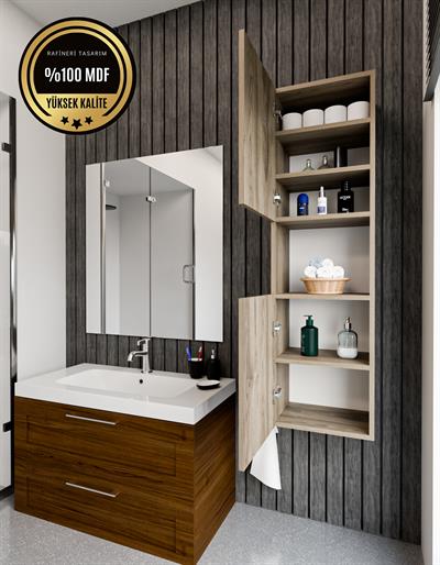 DF16101BR Raflı Kapaklı Duvara Monte Banyo Dolabı Boy Dolap Çok Amaçlı Banyo Dolabı