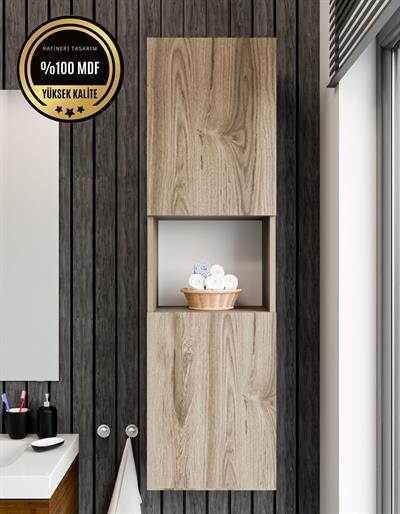 DF16101BR Raflı Kapaklı Duvara Monte Banyo Dolabı Boy Dolap Çok Amaçlı Banyo Dolabı
