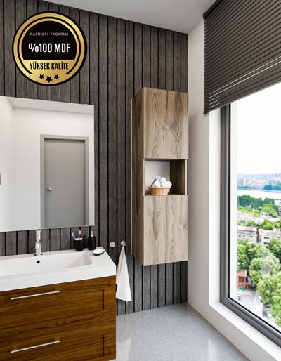 DF16101BR Raflı Kapaklı Duvara Monte Banyo Dolabı Boy Dolap Çok Amaçlı Banyo Dolabı