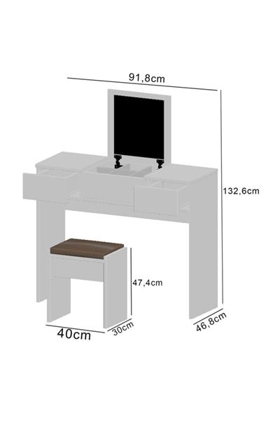 DF02101B Çekmeceli Aynalı Tabureli Puflu Makyaj Masası