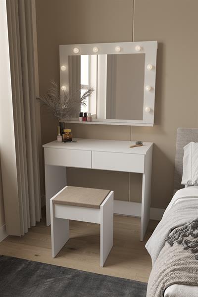 DF02103B Hollywood Işıklı Aynalı Çekmeceli Makyaj Masası