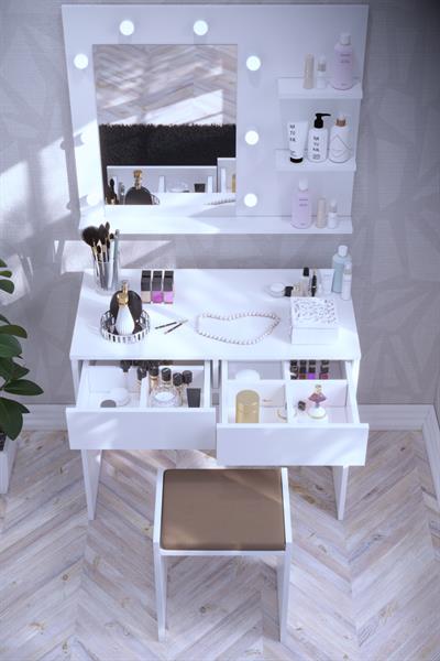 DF02104B Tabureli Çekmeceli Işıklı Aynalı Makyaj Masası