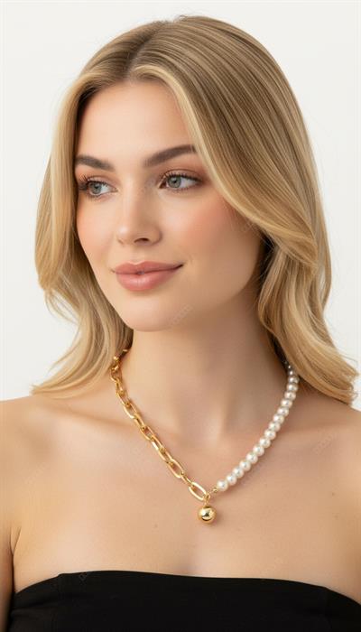 Özel Seri İncili Gold Kolye