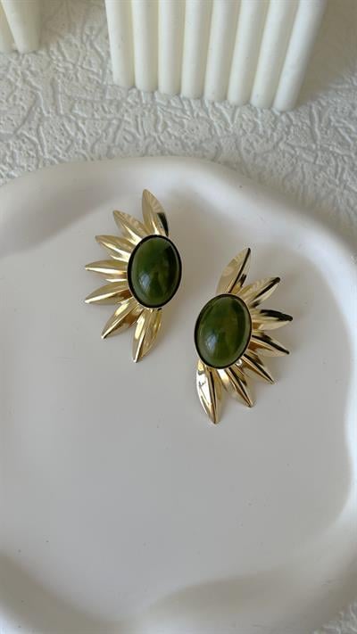 Özel Seri Yarım Çiçek Yeşil Küpe