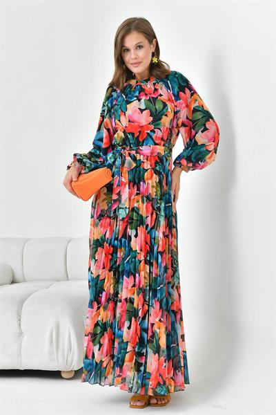 FTZ30871 Pliseli Şifon Elbise Siyah