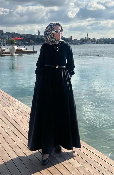 PN12551 Mocca Elbise Siyah