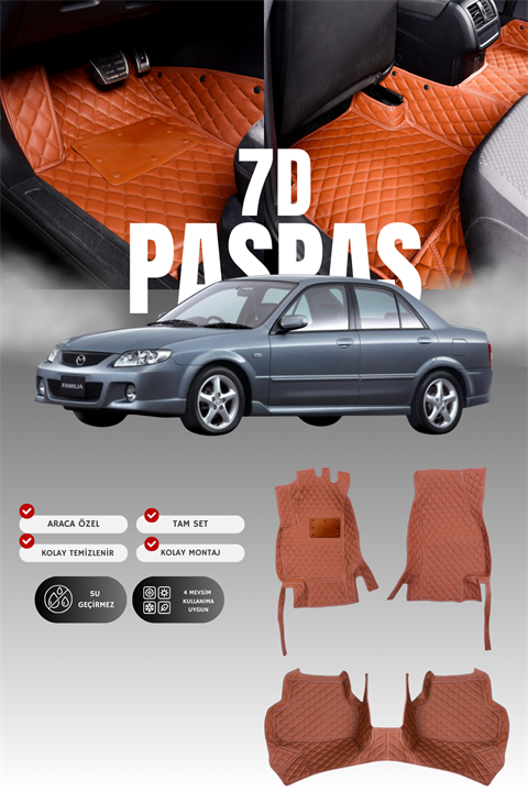 Mazda Familia (1998-2003) 7D Deri Havuzlu Oto Paspas | Tam Koruma