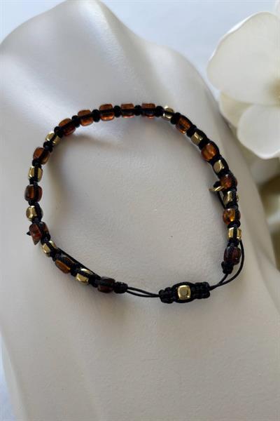 Asansörlü İp Örgü Kaplan Gözü Doğal Taş Bileklik