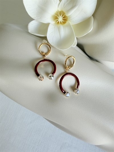 VİP Bordo Gold Taşlı Küpe