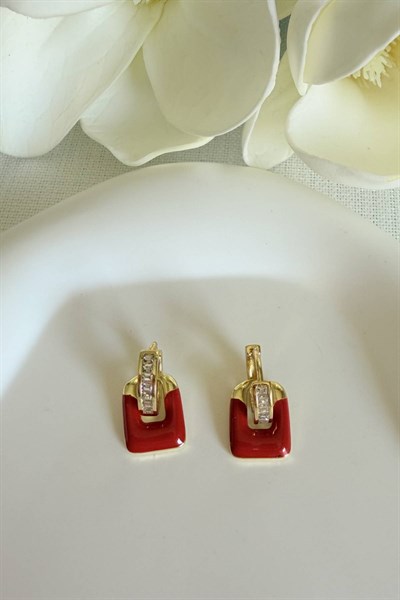 Çelik Gold 316 L MRK Kırmızı Taşlı Küpe