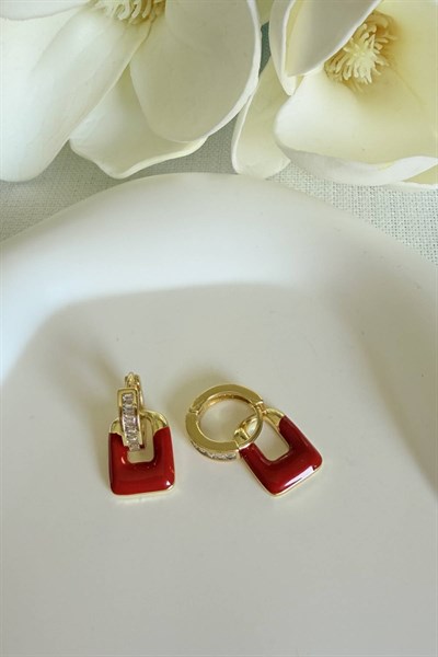 Çelik Gold 316 L MRK Kırmızı Taşlı Küpe