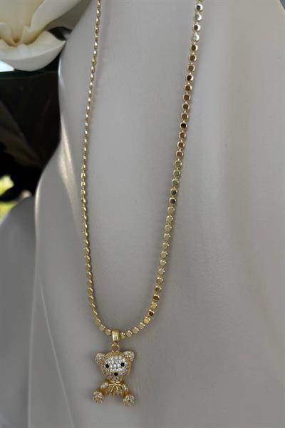 Çelik Gold 316L 14K Ezme Zincir Ayıcık Kolye
