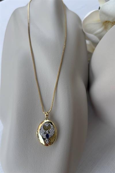 Çelik Gold Alya Mavi Taşlı Kolye