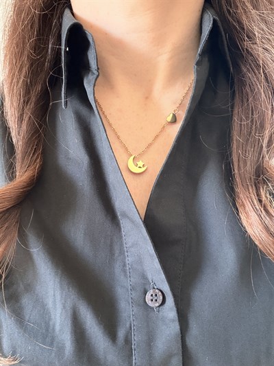 Çelik Gold Ay Yıldız Kolye