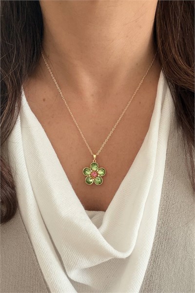 Çelik 14K Rengi Gold Çiçek Kolye