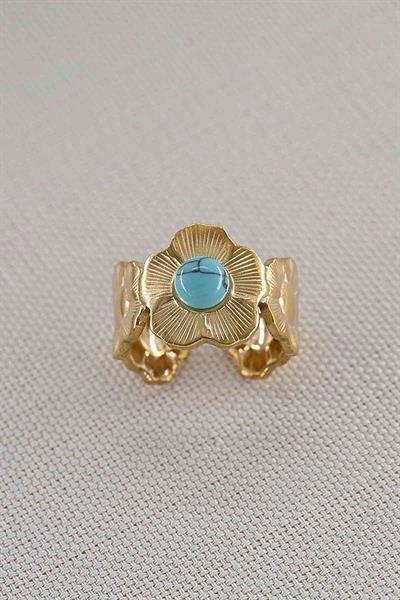 Çelik Gold Flower Firuze Yüzük