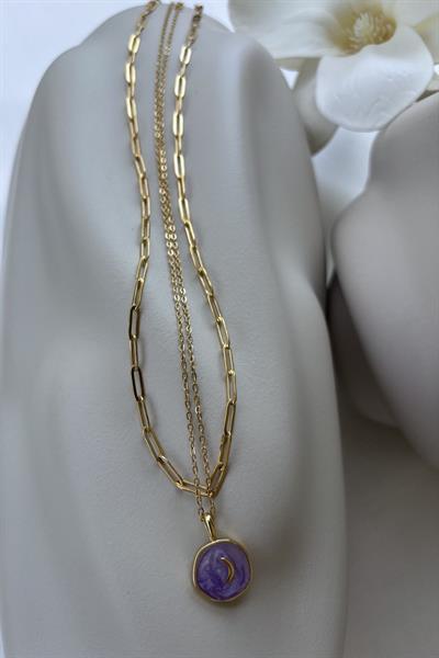 Çelik Gold İkili Zincir Luna Kolye