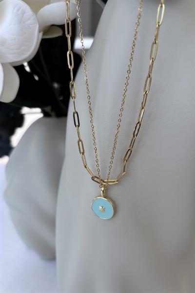 Çelik Gold İkili Zincir Stella Kolye