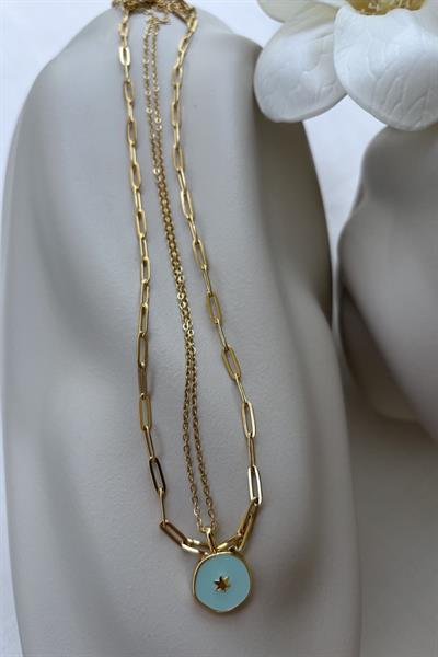 Çelik Gold İkili Zincir Stella Kolye