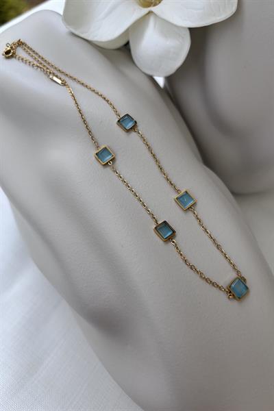 Çelik Gold Kare Taşlı Kolye