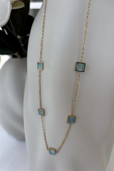 Çelik Gold Kare Taşlı Kolye