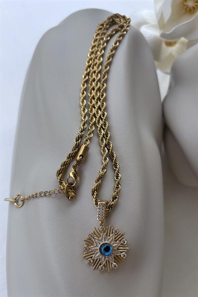 Çelik Gold Mavi Nazar Kolye