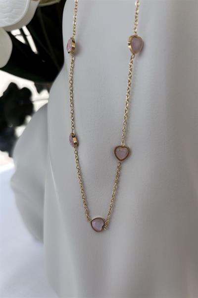 Çelik Gold Pembe Kalp Kolye
