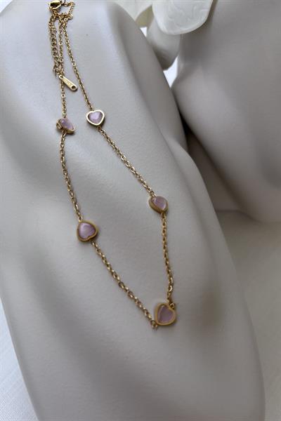 Çelik Gold Pembe Kalp Kolye