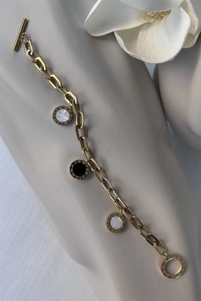 Çelik Gold Romen Rakamlı Sedef Taşlı Bileklik